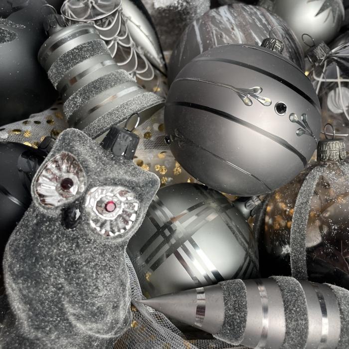 Sklenené vianočné ozdoby basic Nero - Nero so zvončekmi, 6 ks