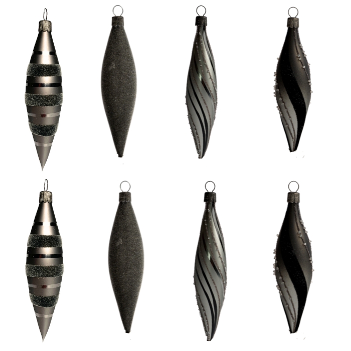 Sklenené vianočné ozdoby basic Nero - Nero rakety, 8 ks