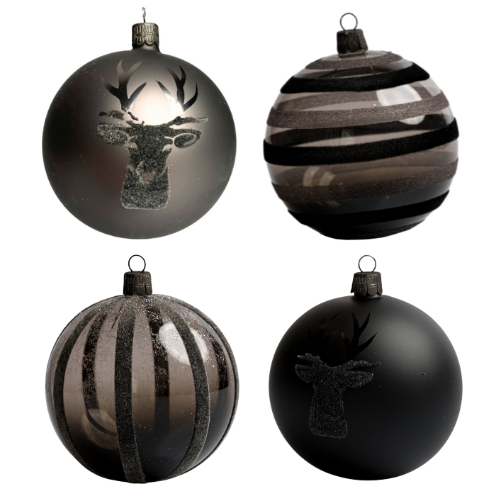 Sklenené vianočné ozdoby basic Nero - Nero jeleň, 4 ks