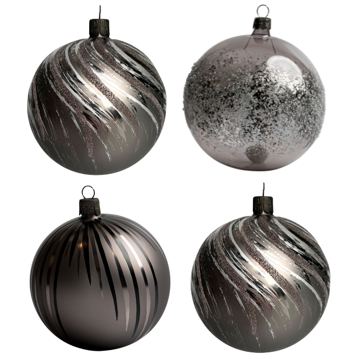 Sklenené vianočné ozdoby basic Nero - Nero v sivej farbe, 4 ks