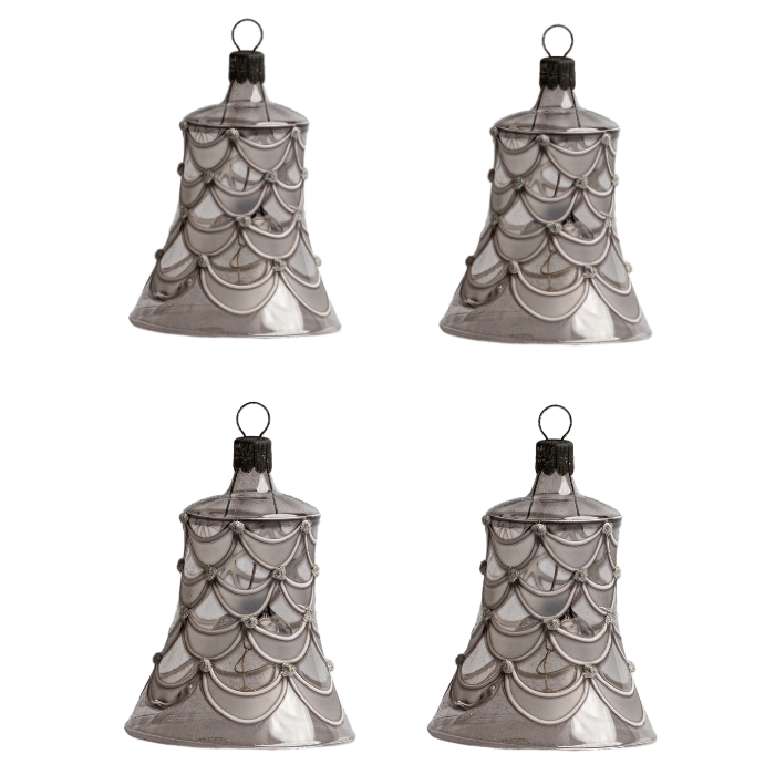 Sklenené vianočné ozdoby basic Nero - Nero zvončeky číre, 4 ks