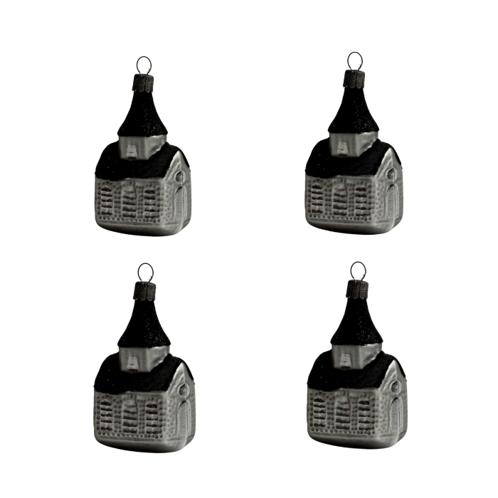 Sklenené vianočné ozdoby basic Nero - domčeky Nero, 4 ks