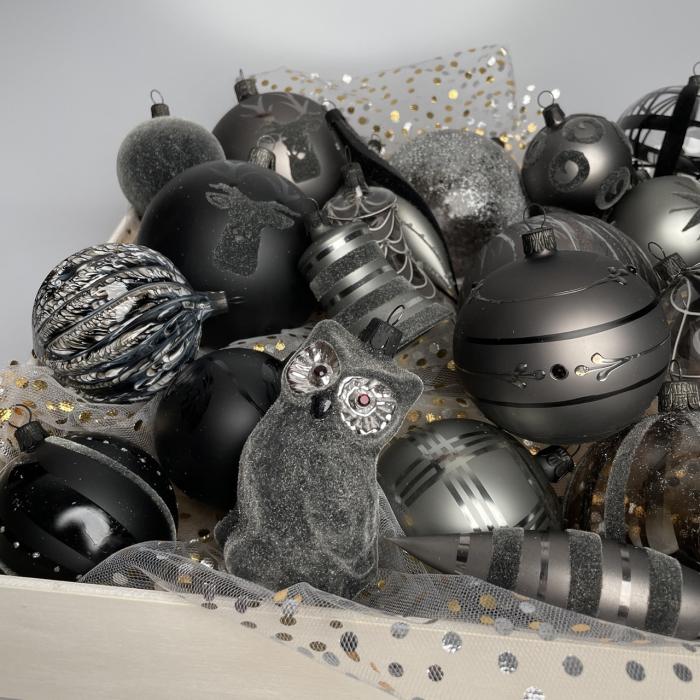 Sklenené vianočné ozdoby basic Nero - Nero sovy, 4 ks