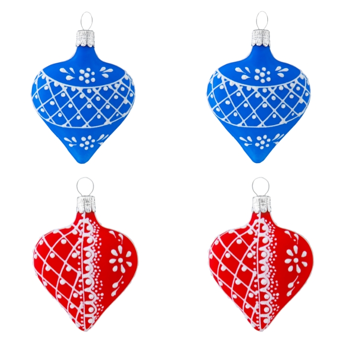 Sklenené vianočné ozdoby vlastenecké perníčky - Sada srdiečok, 4 ks