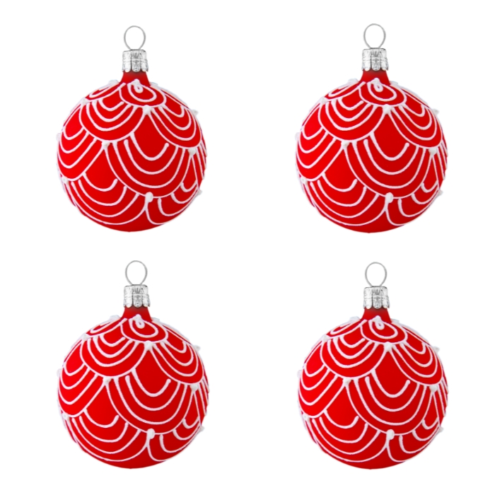 Sklenené vianočné ozdoby vlastenecké perníky - Sada červených guliek, 4 ks