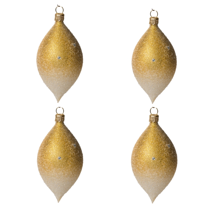 Sklenené vianočné ozdoby bielo-zlatá sada - Olivy, 4 ks
