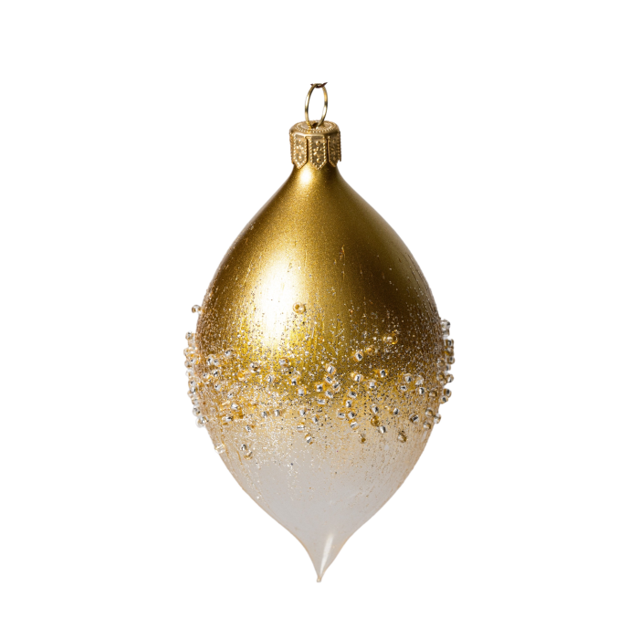 Sklenené vianočné ozdoby biele a zlaté - Olivy číre so zlatom, 4 ks