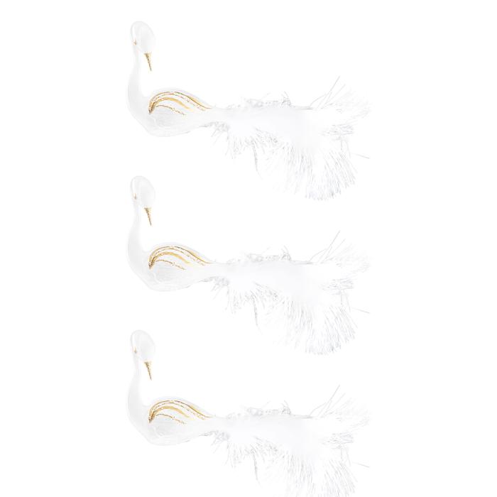 Sklenené vianočné ozdoby bielo-zlatá sada - labuť so zlatými krídlami, 3 ks