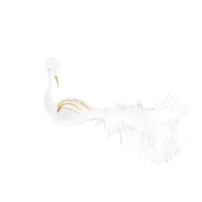 Sklenené vianočné ozdoby bielo-zlatá sada - labuť so zlatými krídlami, 3 ks