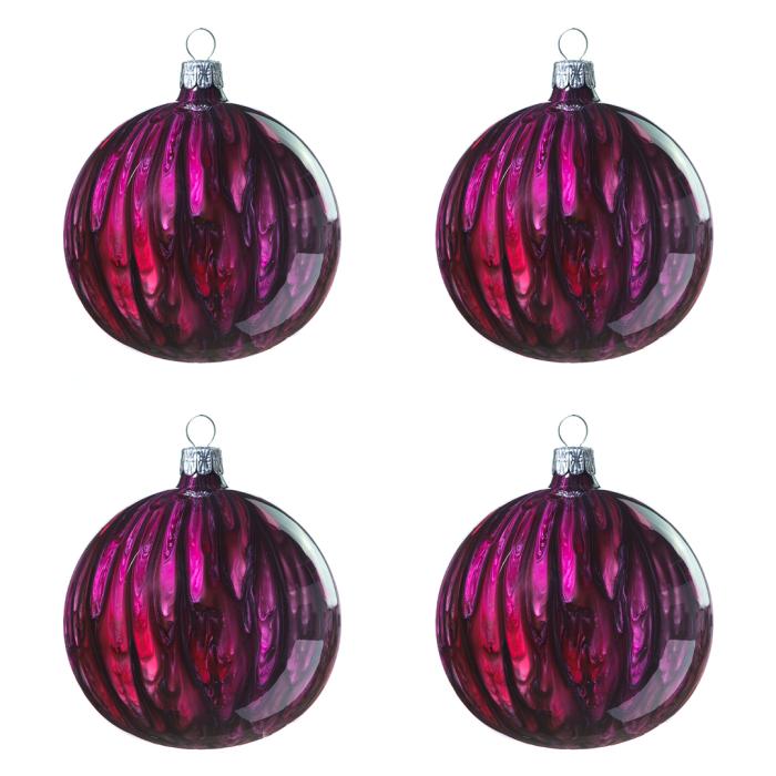 Sklenené vianočné ozdoby Kahuri - Magenta L, 4 ks