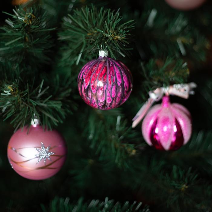Sklenené vianočné ozdoby Kahuri - Magenta L, 4 ks