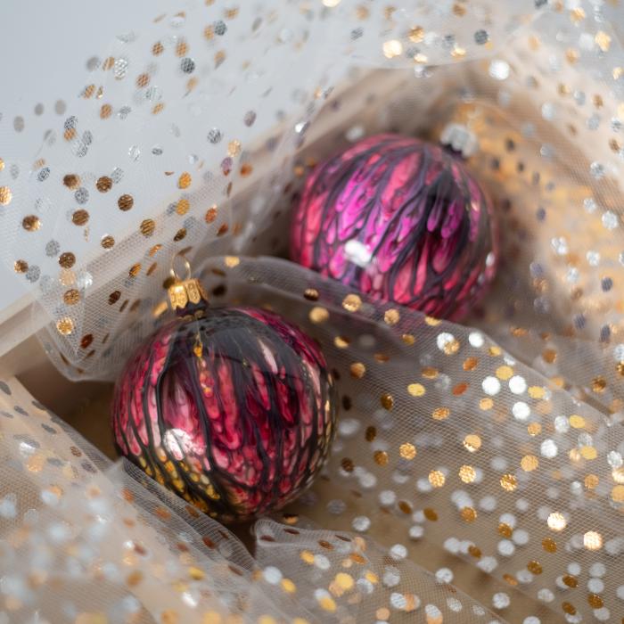 Sklenené vianočné ozdoby Kahuri - Magenta L, 4 ks