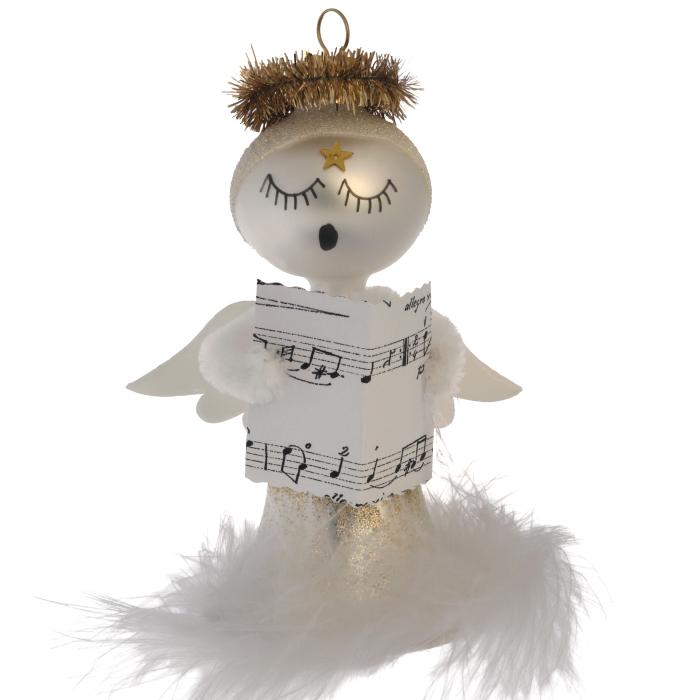 Sklenená ozdoba - anjel so spevníkom, 1 ks