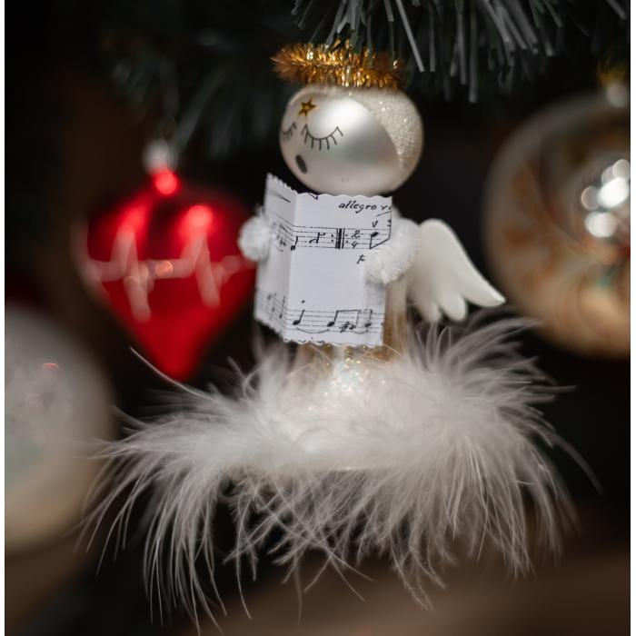 Sklenená ozdoba - anjel so spevníkom, 1 ks