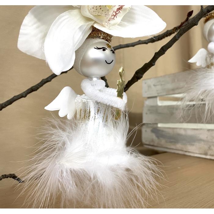 Sklenená ozdoba - Anjel so sviečkou, 1 ks