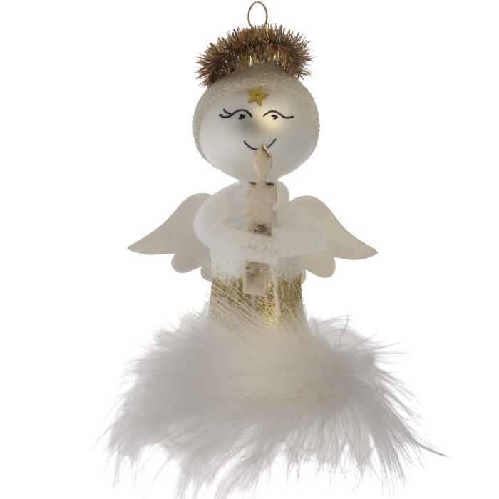 Sklenená ozdoba - Anjel so sviečkou, 1 ks