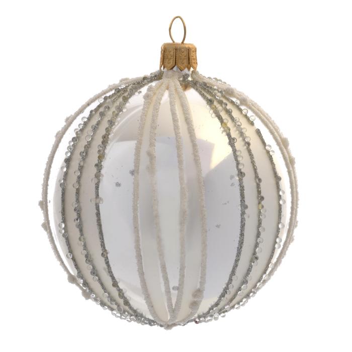 Sklenené vianočné ozdoby bielo strieborná sada - Guľa s balónom, 6 ks