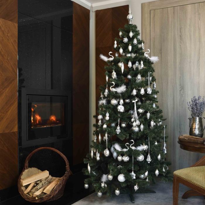 Sklenené vianočné ozdoby biela a strieborná sada - Polárne líšky, 4 ks