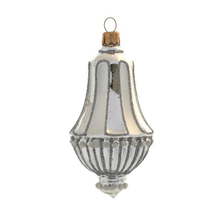 Sklenené vianočné ozdoby biela a strieborná sada - Hviezdy a lampióny, 4 ks