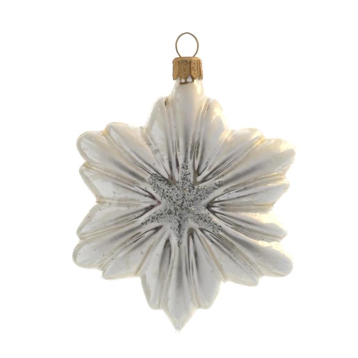 Sklenené vianočné ozdoby biela a strieborná sada - Hviezdy a lampióny, 4 ks