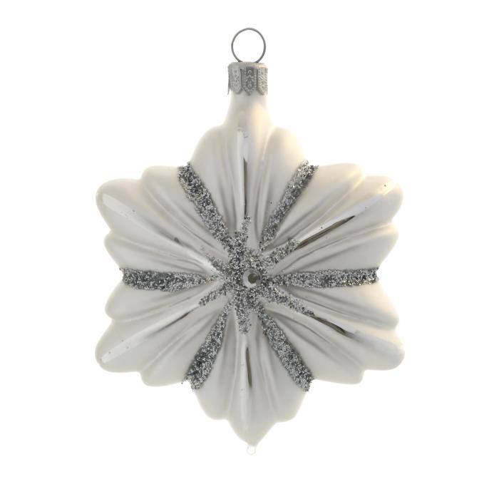 Sklenené vianočné ozdoby biela a strieborná sada - Hviezdy a lampióny, 4 ks