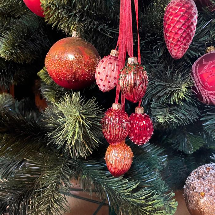 Sklenené vianočné ozdoby - Zväzok orechov červenej a zlatej farby, 1 ks