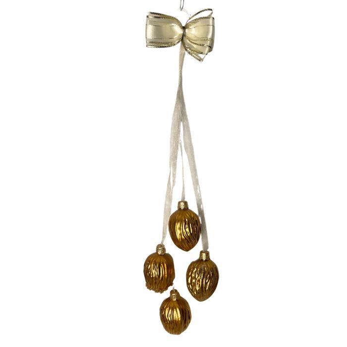 Sklenené vianočné ozdoby bielo-zlatá sada - Zväzok orechov zlatých, 1 ks