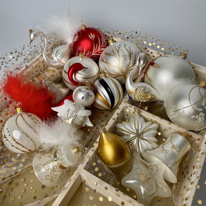 TREE - Ozdoby na celý vianočný stromček (cca 110 cm) - Biela zlatá elegancia