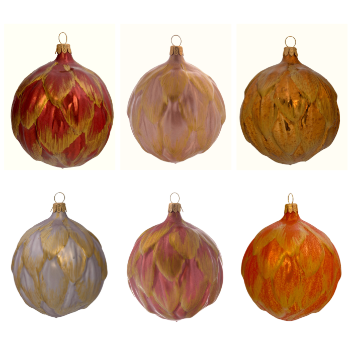 Sada vianočných dekorácií secesné artičoky so zlatom, 6 ks