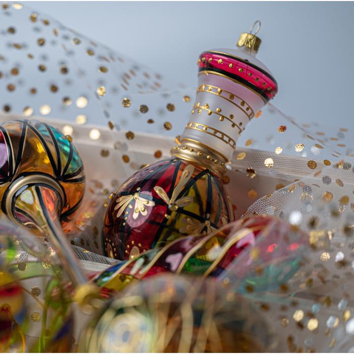 Vianočná dekorácia Secession - Amfora číra s vitrážou, 1 ks