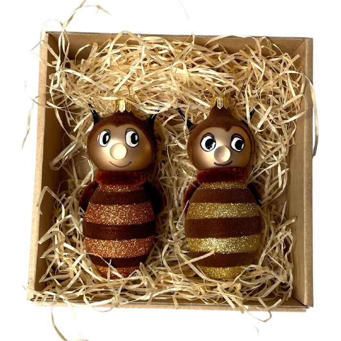 Sklenená fúkaná ozdoba Čmeliak a Brumda, 2 ks