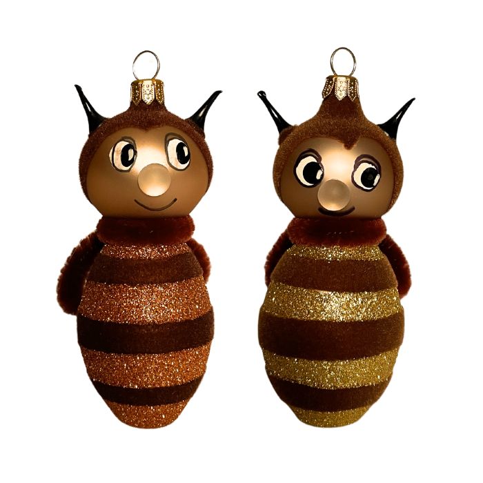 Sklenená fúkaná ozdoba Čmeliak a Brumda, 2 ks