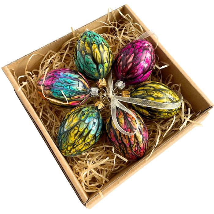 Sklenené ozdoby - jarná sada vajec Kahuri Thunder, 6 ks