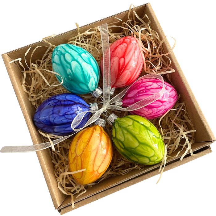 Sklenené ozdoby - jarná sada vajíčok Kahuri, 6 ks