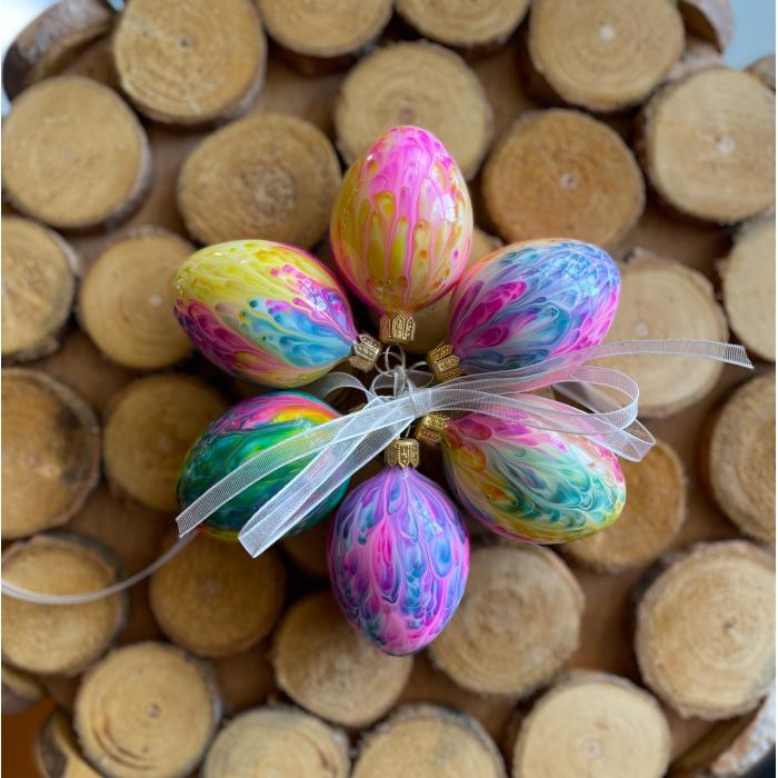 Sklenené ozdoby - jarná sada vajíčok Kahuri rainbow, 6 ks