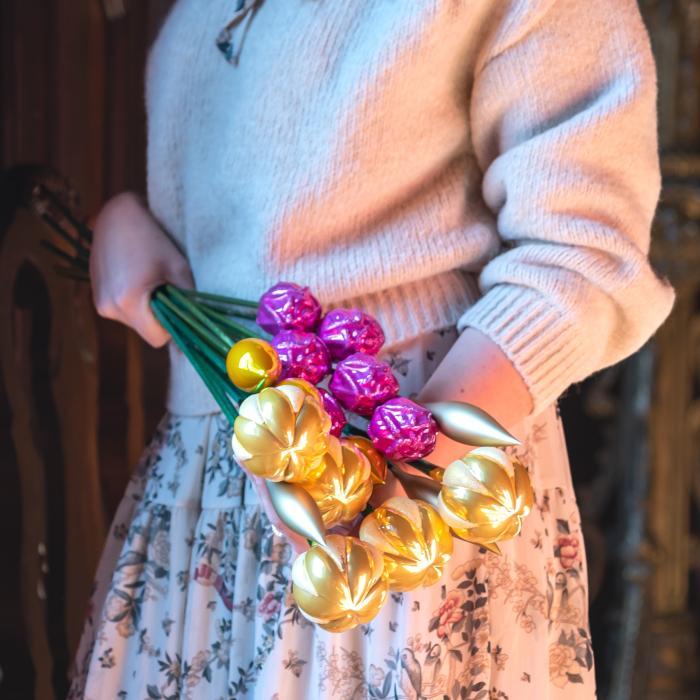 Sklenená kytica Magnólia a ruže, 14 ks