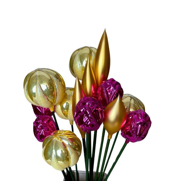 Sklenená kytica Magnólia a ruže, 14 ks