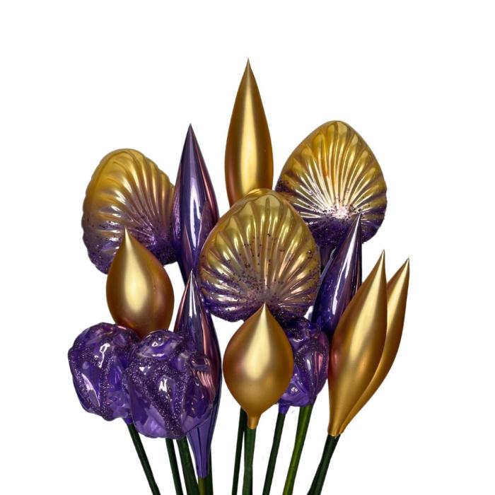 Sklenená kytica ľalií a ruží, 14 ks