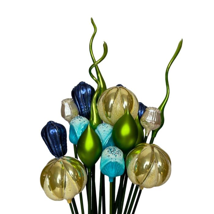 Sklenená kytica magnólie a modrého zimolezu, 17 ks