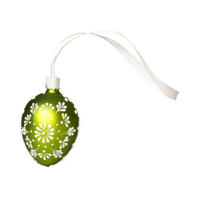 Sklenené ozdoby - Jarná sada so zeleným vtákom - Folklór 1 , 4 ks