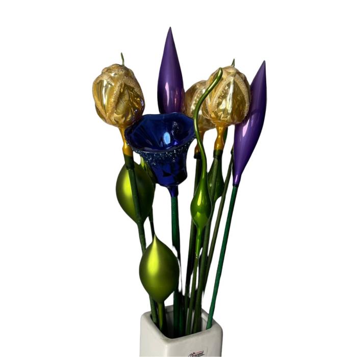 Sklenená fúkaná ozdoba tulipán modrá lesklá, 1 ks