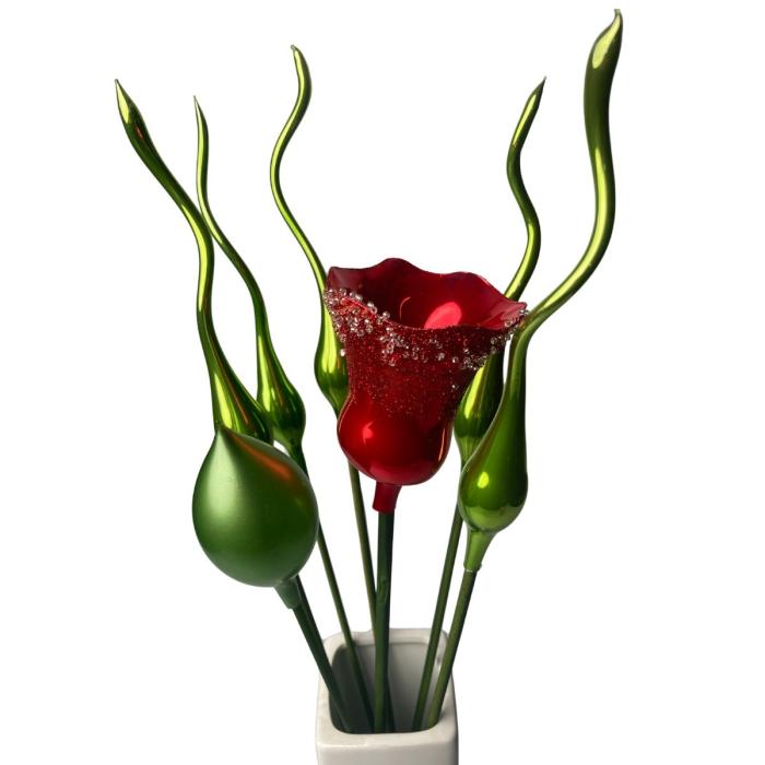 Sklenený fúkaný ornament tulipán červený lesklý, 1 ks