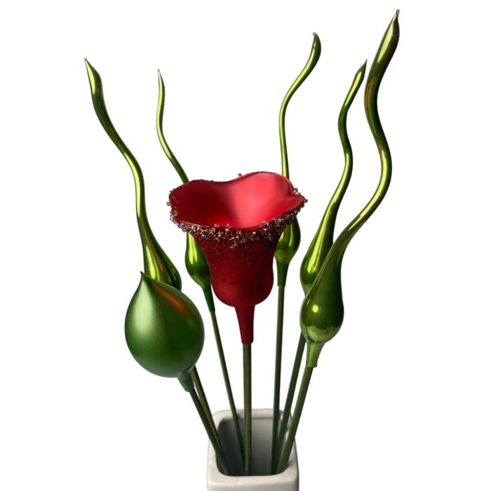 Sklenený fúkaný ornament tulipán červený matný, 1 ks