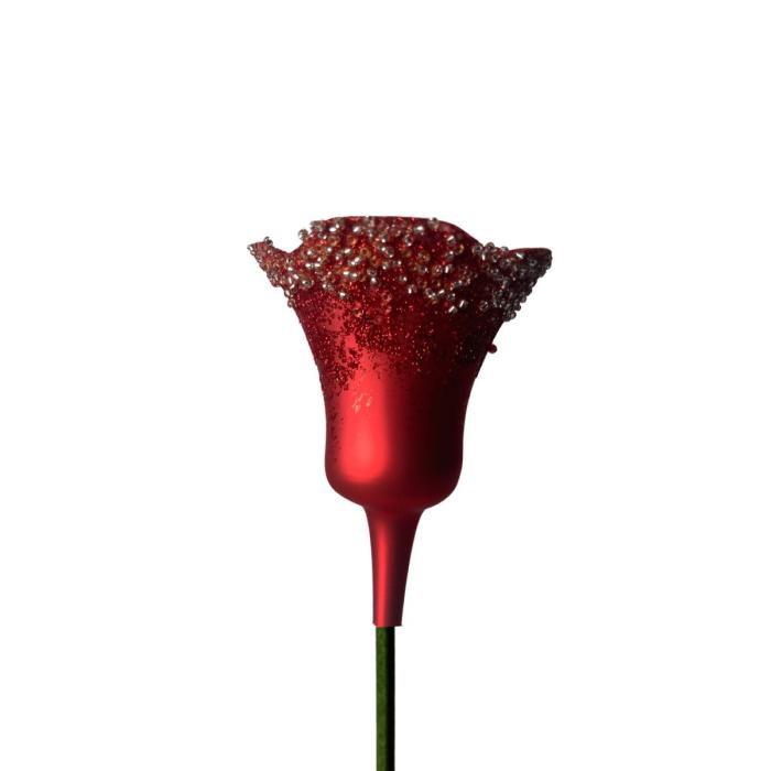 Sklenený fúkaný ornament tulipán červený matný, 1 ks