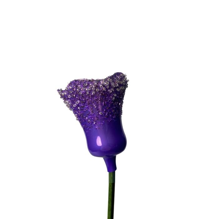 Sklenená fúkaná ozdoba tulipán fialový porcelán, 1 kus