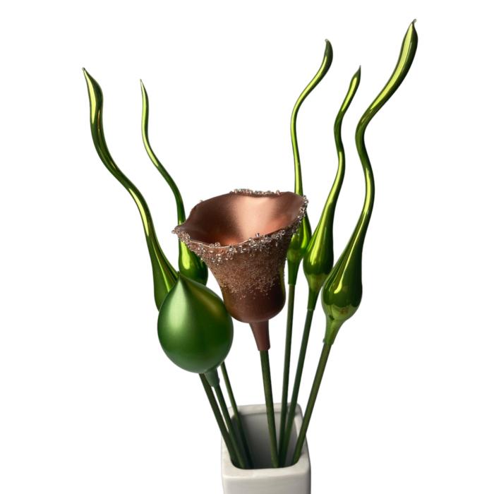 Sklenená fúkaná ozdoba tulipán hnedá perla, 1 ks