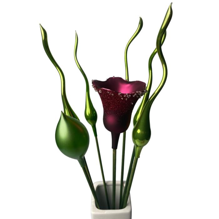 Sklenená fúkaná ozdoba tulipán ružová matná, 1 ks