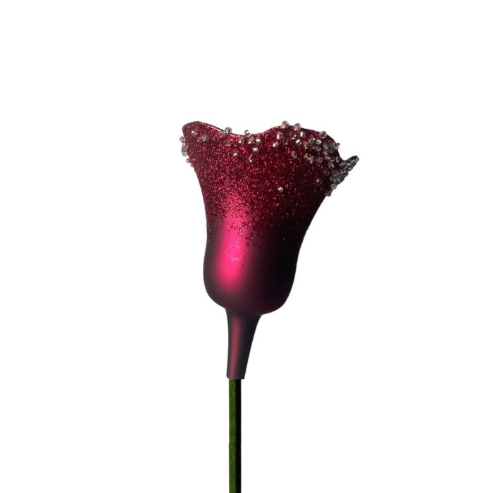 Sklenená fúkaná ozdoba tulipán ružová matná, 1 ks