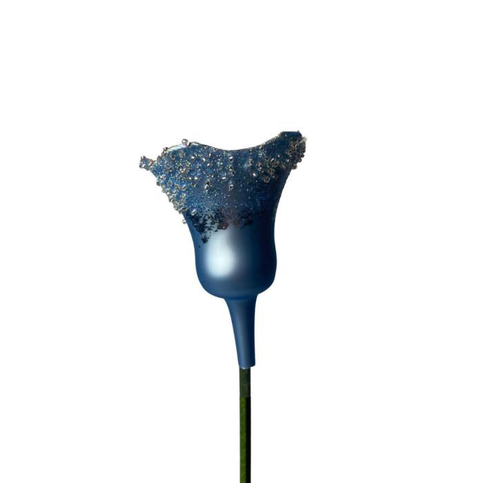 Sklenená fúkaná ozdoba tulipán svetlomodrá, 1 kus