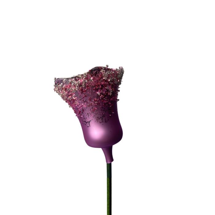 Sklenená fúkaná ozdoba tulipán lila, 1 ks